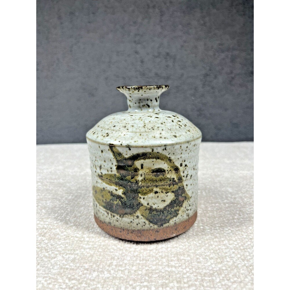 Vintage Studio Art Pottery Handmade Ceramic Vase Grey Green Abstract Glaze